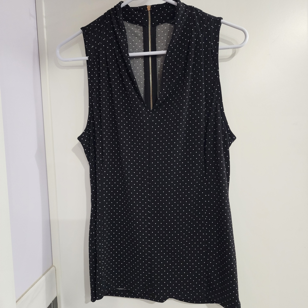 Ann Taylor Black Sleeveless Polka Dot Top
